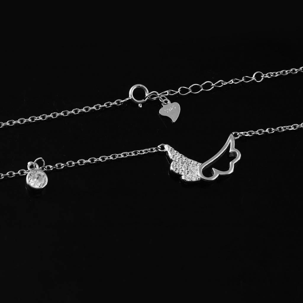 Angel Wing Heart Charm Silver Chain – 925 Sterling Zircon Necklace : ZIRAK-Pendant-021