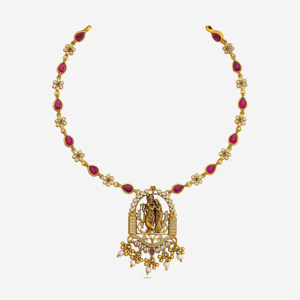 Oxidised Gold Plated - Bridesmaid Temple Necklace - 429734 : 429734