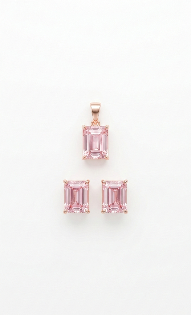925 Sterling Silver Rose Gold-Plated Pink Stone Jewellry Set With Chain : SMK-PD-SET-002-CHN