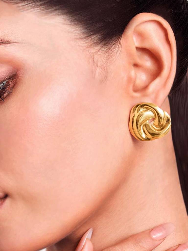 18K Gold Plated Swirl Stud Earrings Stainless Steel Waterproof & Anti-Tarnish : E35ASSS0G