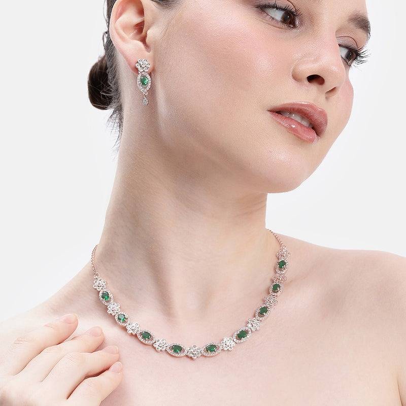 Dazzling Cz Leaf Motif Necklace Set | Festive Ready : AD-884-RGGNNKER