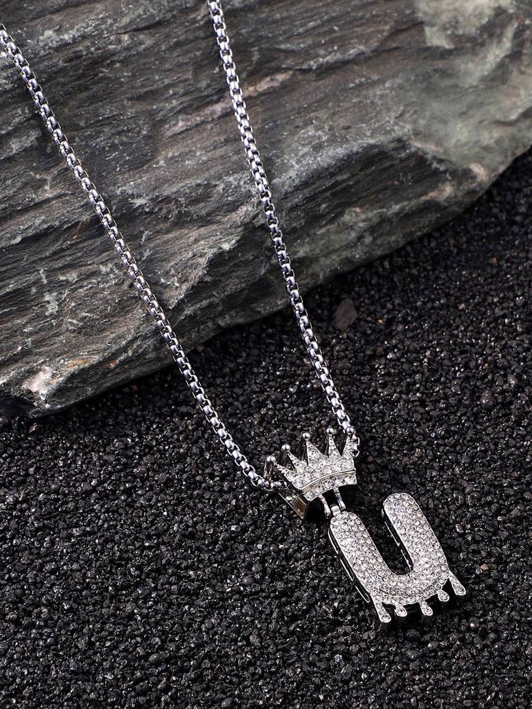 Men'S The Drip Alphabet Pendant Necklace - Metallic Silver : FANC1096-U