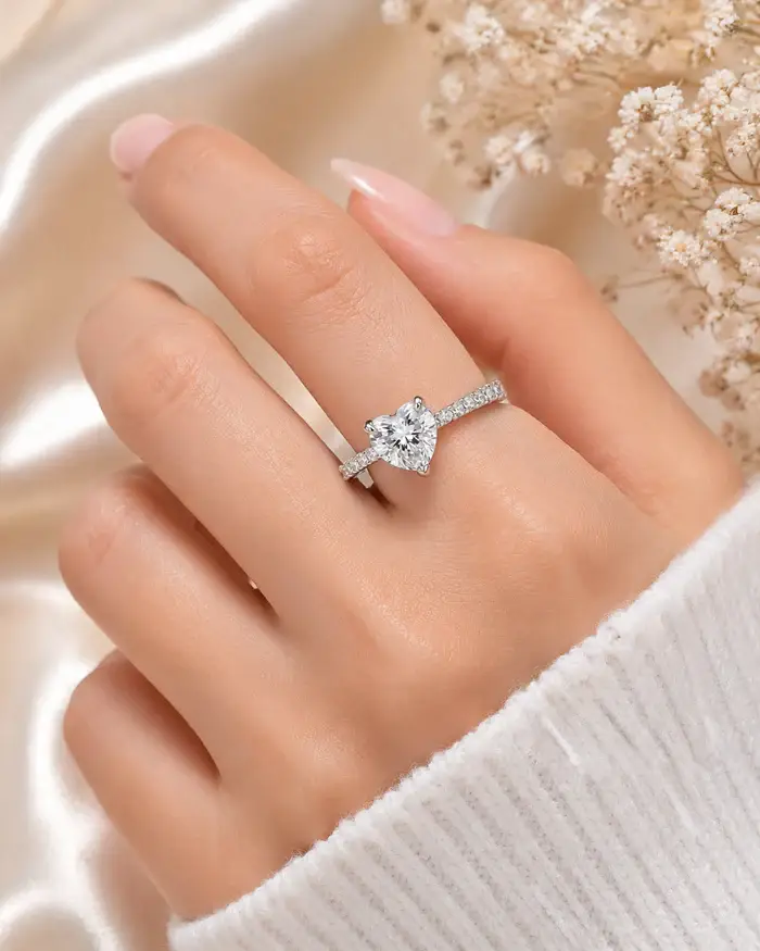 925 Sterling Silver Rhodium Plated Heart-Cut Solitaire Promise Ring : RG-80021-R