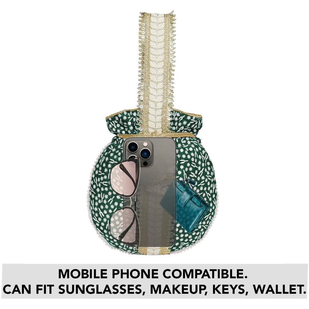 Potli Bags For Women Evening Bag Clutch Ethnic Bride Purse With Drawstring(P93Br) : P93GRN