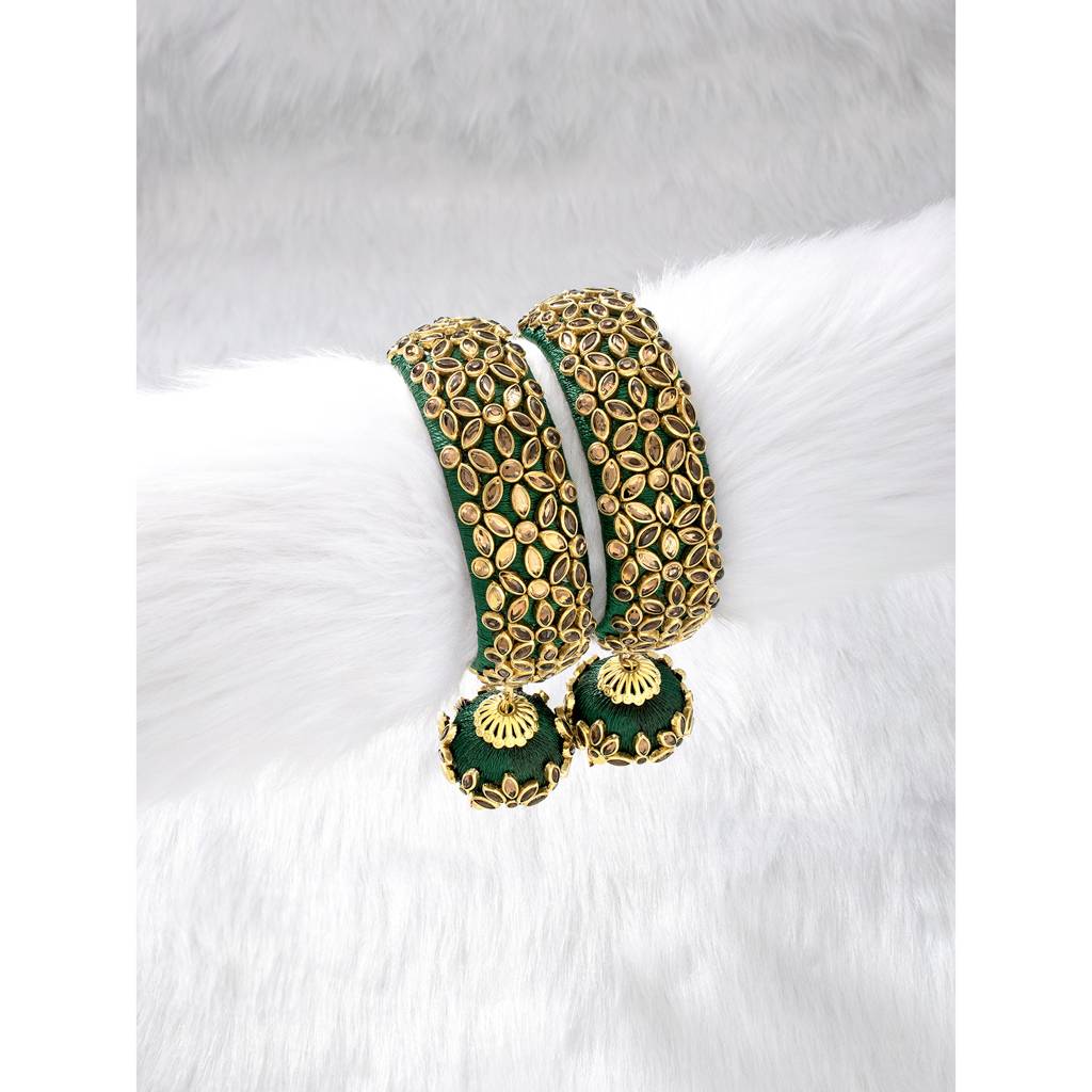 Peora Silk Thread Crystal Design With Dangling Jhumki Chuda Chura Bangle Set For Women : PF51B72G