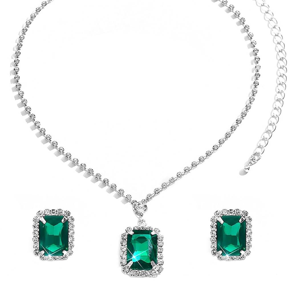 Pendant Chain Necklace Earrings Set For Women & Girls Jewellery Anniversary Gift For Her : PX9N192GRN