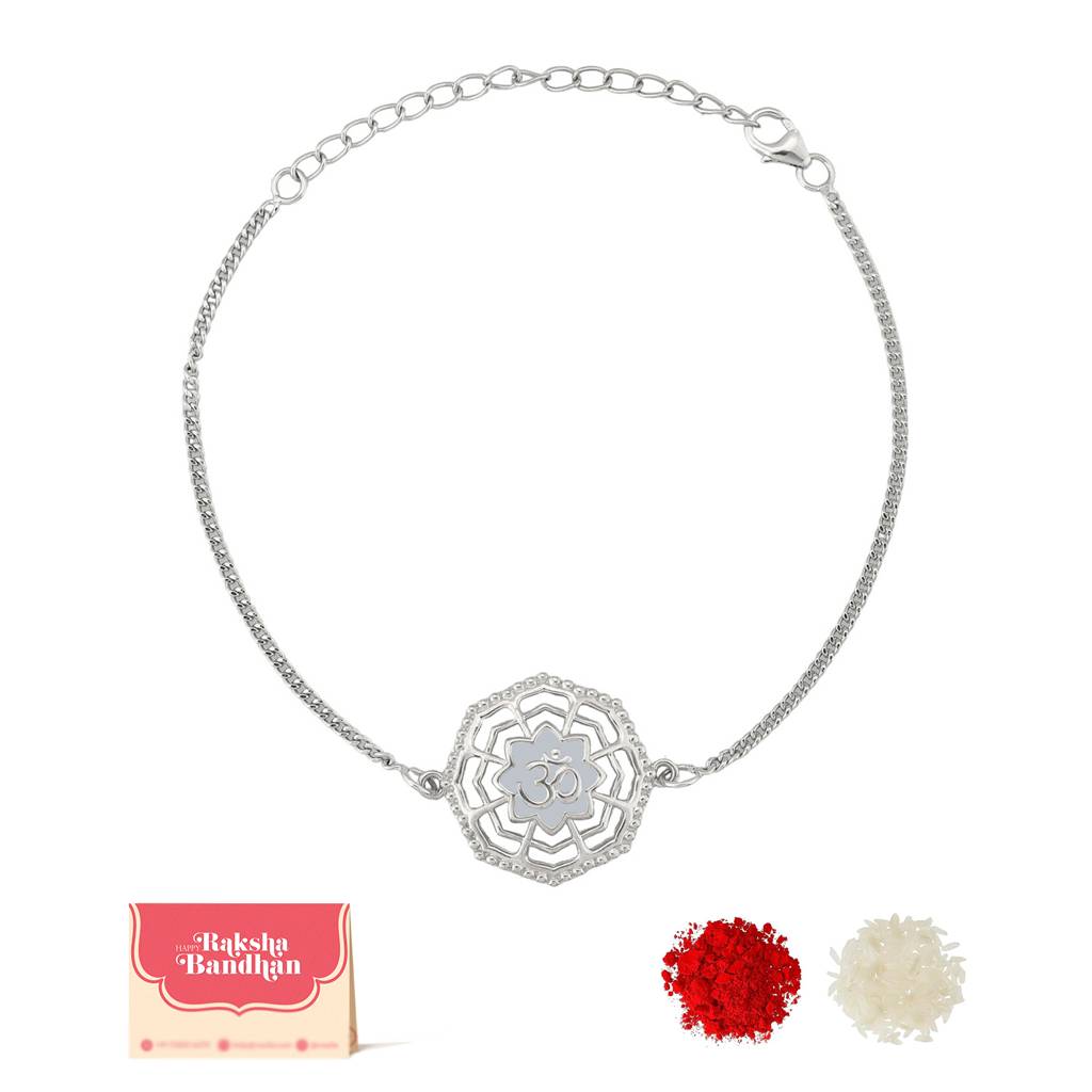 Sterling Silver Filigree Om Bracelet Style Rakhi For Your Brother : 8905124531473