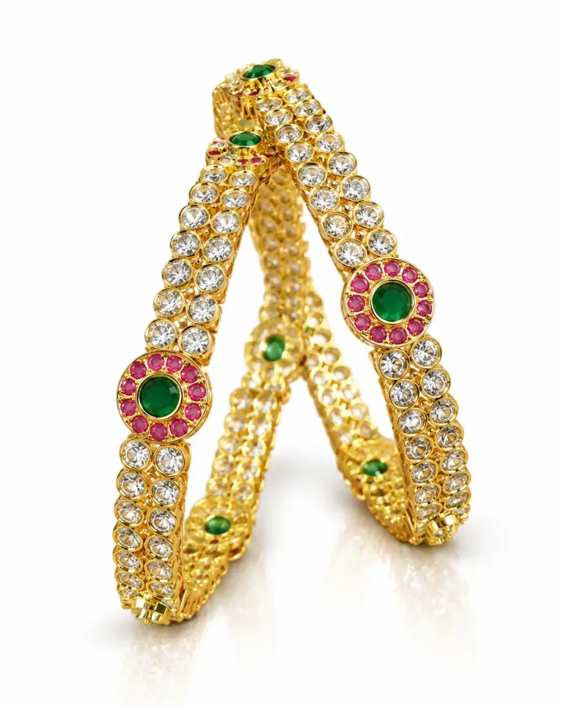 South Indian Tradional Kundan Ad Bangle - Girija : MT415-WRED-GP-2.4