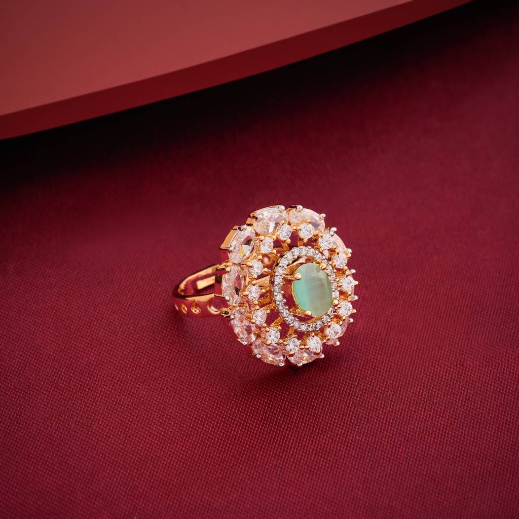 Rhodium-Gold - Plated Party Wear Zircon Finger Ring - 458702 : 458704