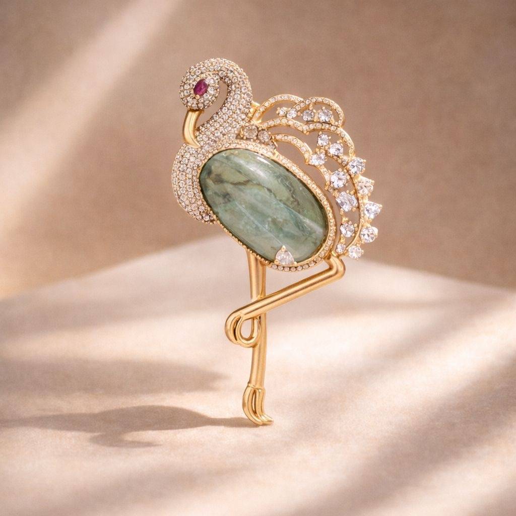 Premium Diamond Studded Unisex Swan Brooch With Hydro : 900007