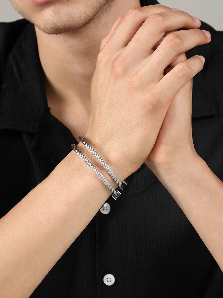 Men'S The Rope Wrap Bracelet - Metallic Silver : FABR1263