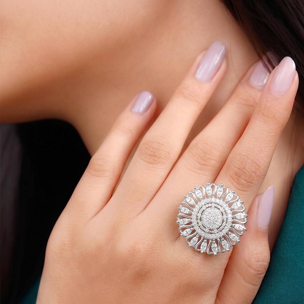 Ethnic Gold Plated White Adjustable Fancy Finger Ring For Women : PF04R13S