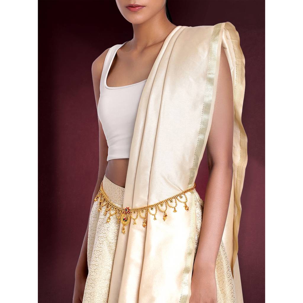 Combo Of Golden Bridal Jewellery Set With Adjustable Waist Belt Kamar Bandh Gift For Women : PF04BR329-PF04BCH001RG