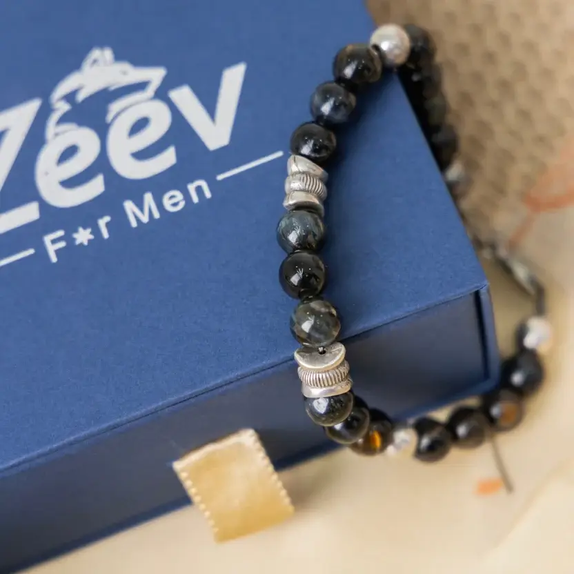 Blue Tiger Eye Silver Bracelet : ZV-BRC-NAT-007
