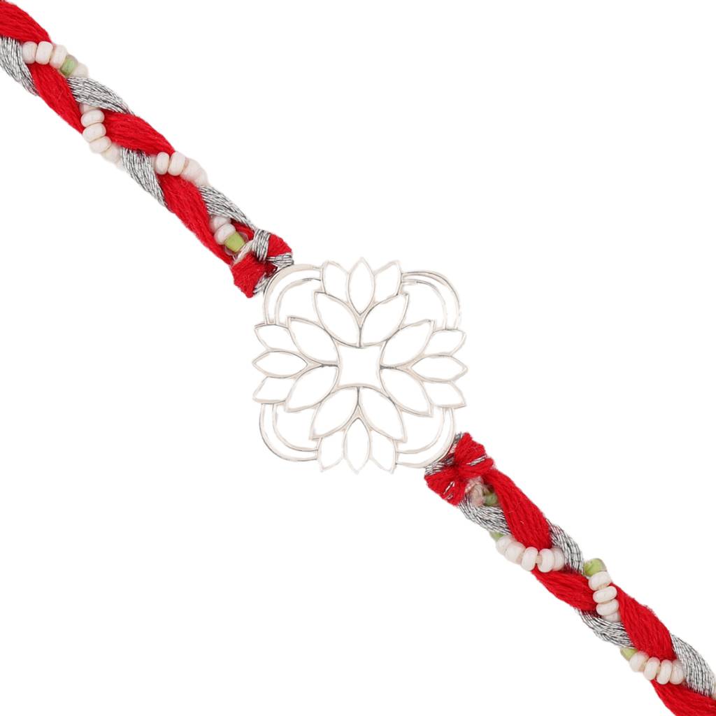 Lotus Floral Red 925 Sterling Silver Rakhi For Brother : 8905124584219