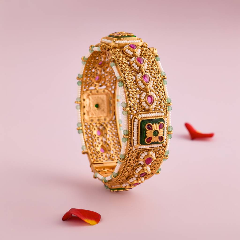 Ruby-Green Gold - Plated Bridesmaid Antique Bangle - 462972 : 462973