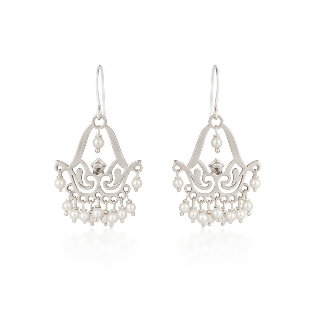 Silver Filigree Pearl Chandbali : 73523351