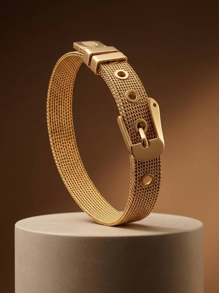 18K Gold Plated Stainless Steel Waterproof & Anti-Tarnish Golden Mesh Bracelet : B85ASSS0G