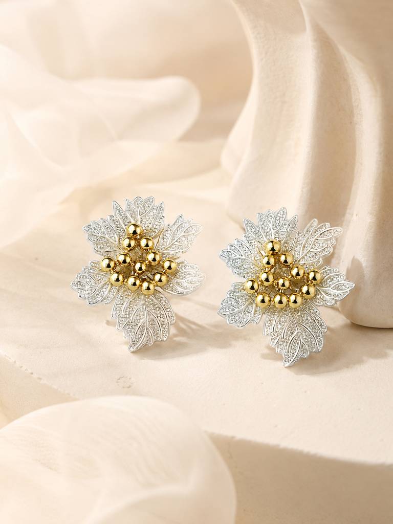 Golden Leaf Cluster Earrings : AN-LJ-WH-0050-DE