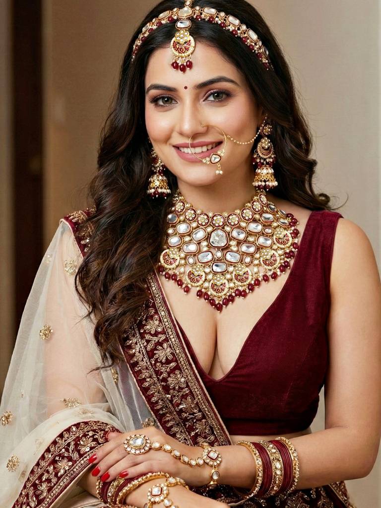 Gold Plated Kundan Maroon Beads Choker Jewellery Set For Women | Maroon Meenakari Bridal Ethnic Necklace Set : 4554-IZS-0003-M