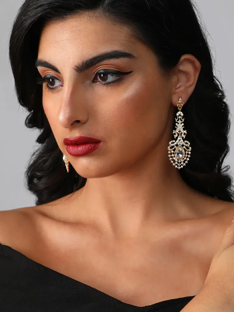 Marianna-Gold Plated Designer Stone Party Drop Earring For Women : SOHEAR3305