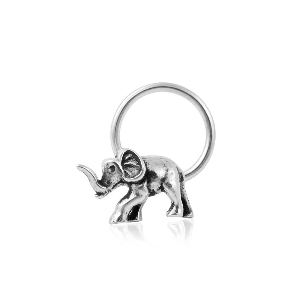 Tribal Animal Elephant Nose Pin - 925 Oxidized Sterling Silver : NP00008_925S_OX