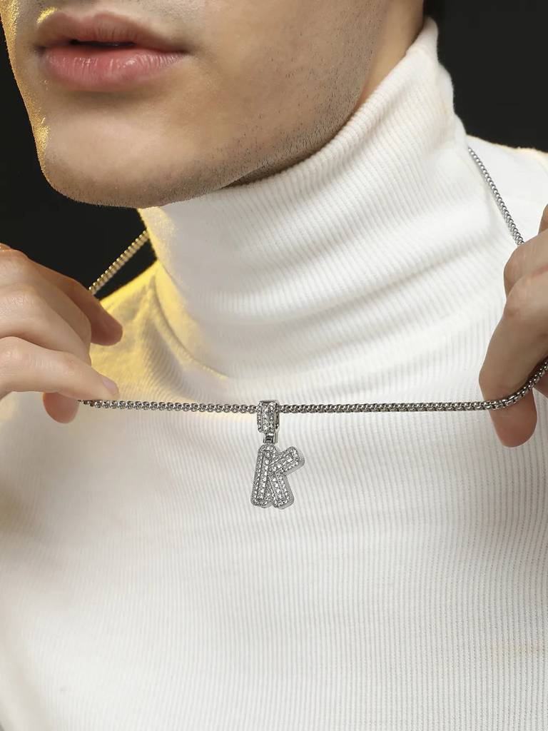 Men'S Embellished Alphabet Pendant Necklace - Silver : FANC1071-K
