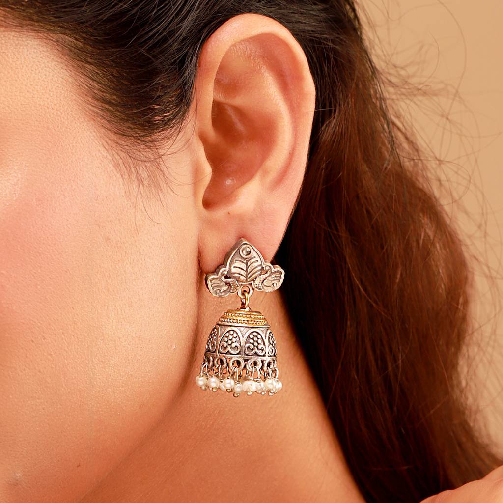 Antique Elegance Pearl Beaded Jhumki : 8905124582574