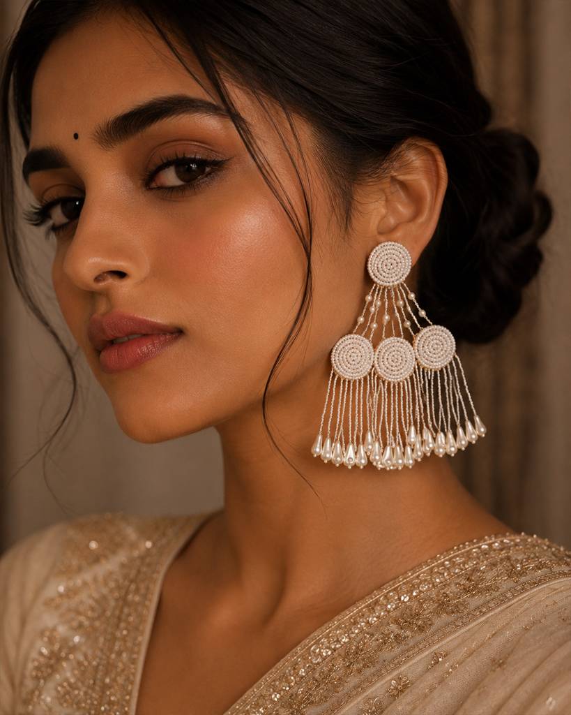 White Dangler Handmade Stylish Unique Traditional Earring : ERTWD89