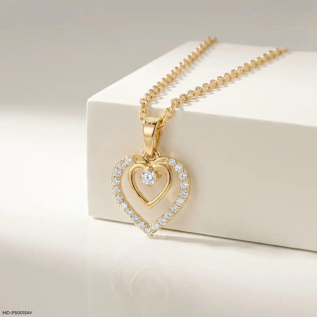 18K Yellow Gold Plated Sterling Silver Floating Double Heart Lab-Grown Diamond Pendant Necklace : MD-P50015AY