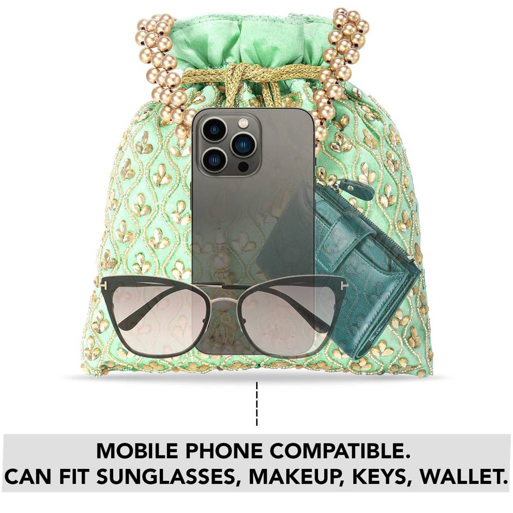 Potli Purses For Women Handmade Evening Handbag Stylish Bridal Fashion Wristlet Bag For Girls (P27B) : P27MNT