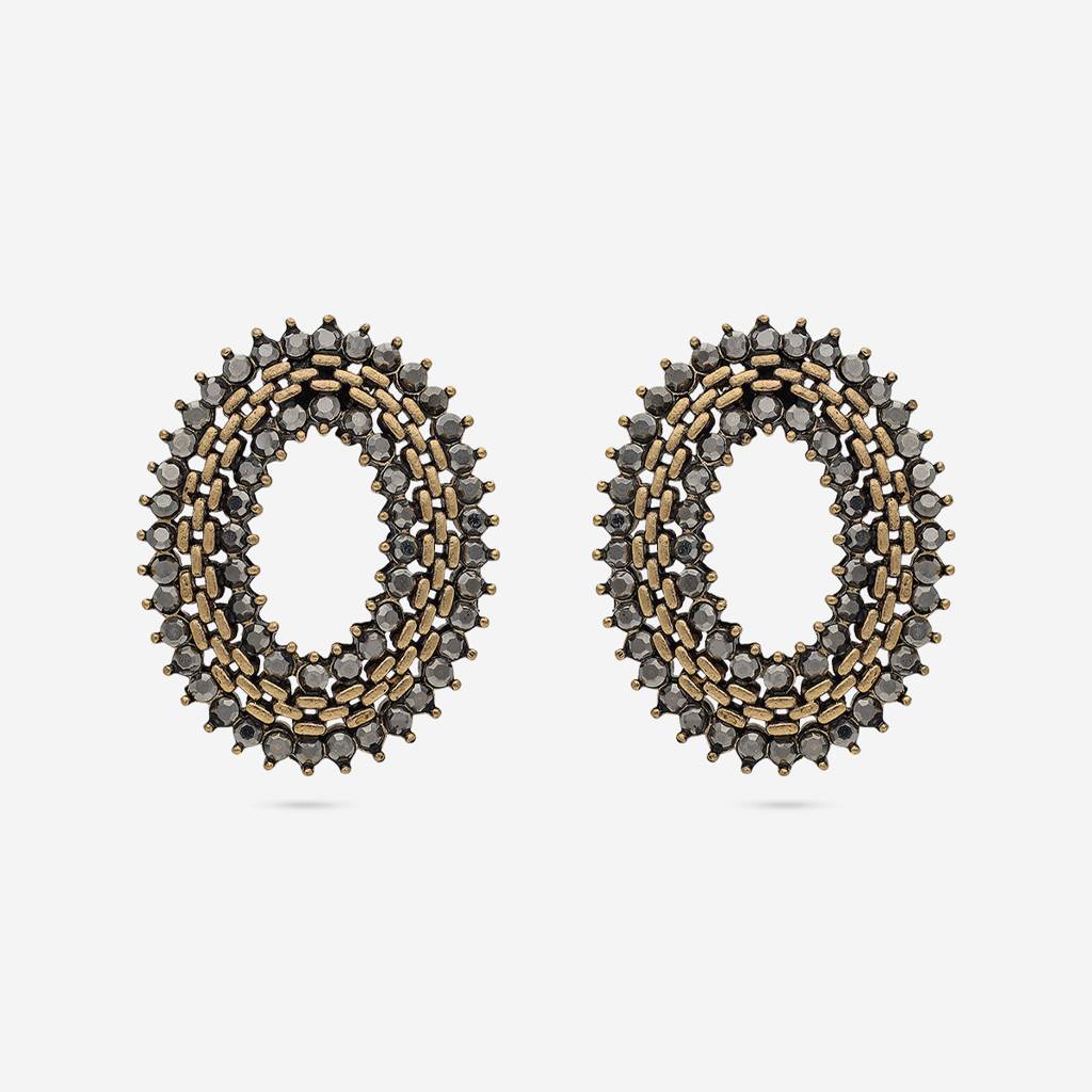 Grey Oxidised - Plated Casual Wear Trendy Earring - 450520 : 450521
