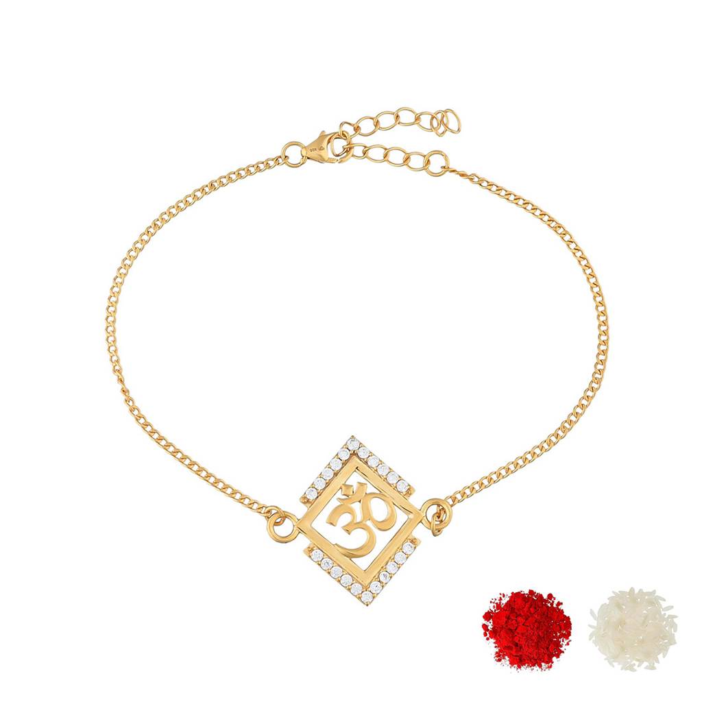 925 Sterling Silver Auspicious Om Gold Micron Plated Cz Rakhi For Him : 8905124466898