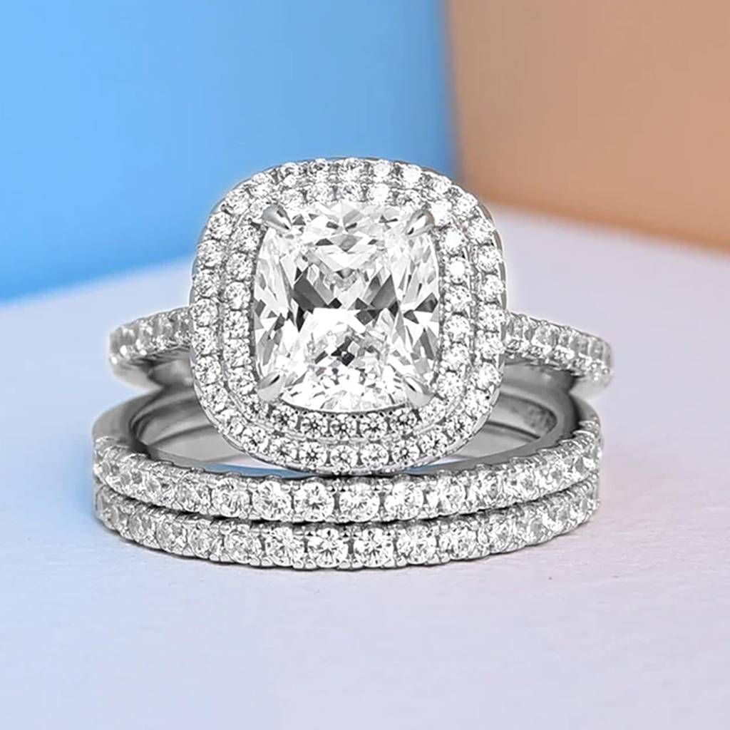 Silver Plated Crystal & Cubic Zirconia Studded Set Of 3 Solitaire & Eternity Ring Contemporary Jewellery For Wo : PX9R3027SW-7