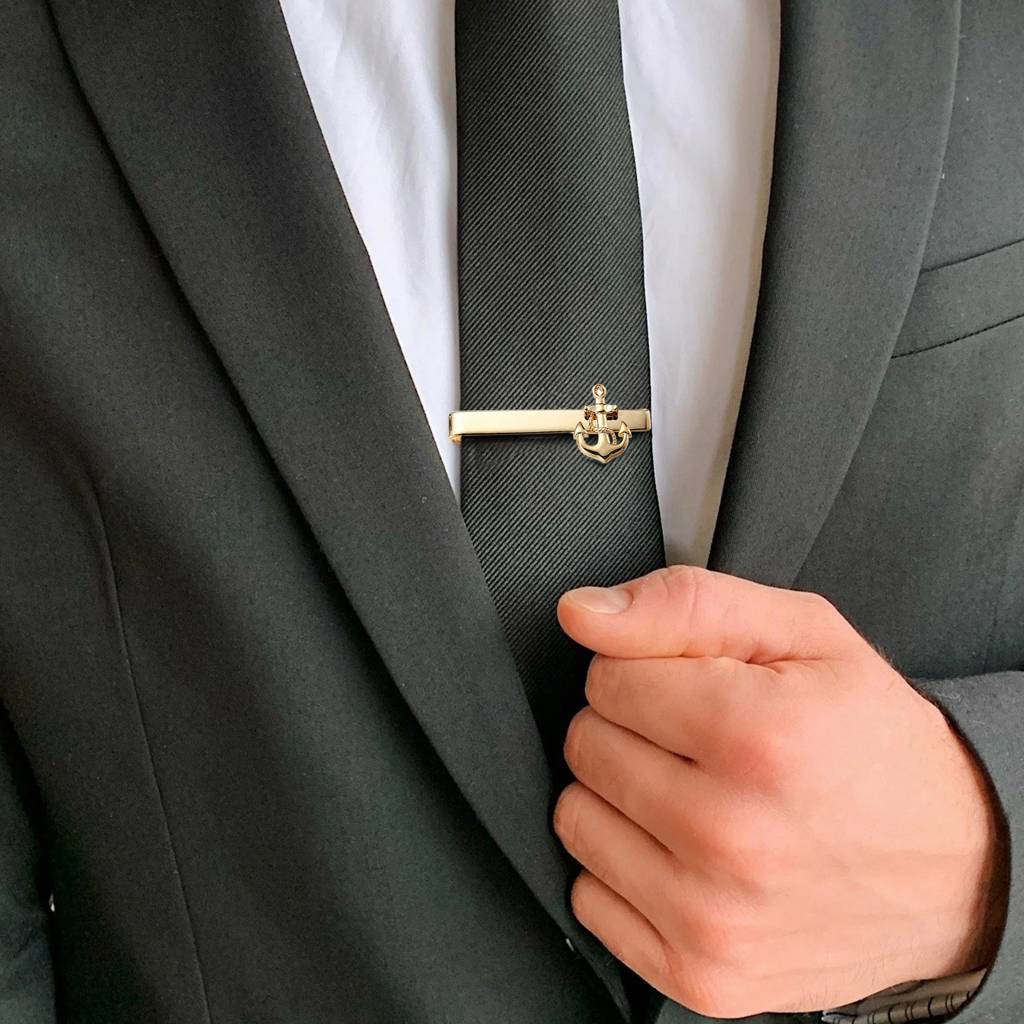 Gold Plated Anchor Style Tie Pin For Men Business Formal Accessories Corporate Gift : PX9T13G