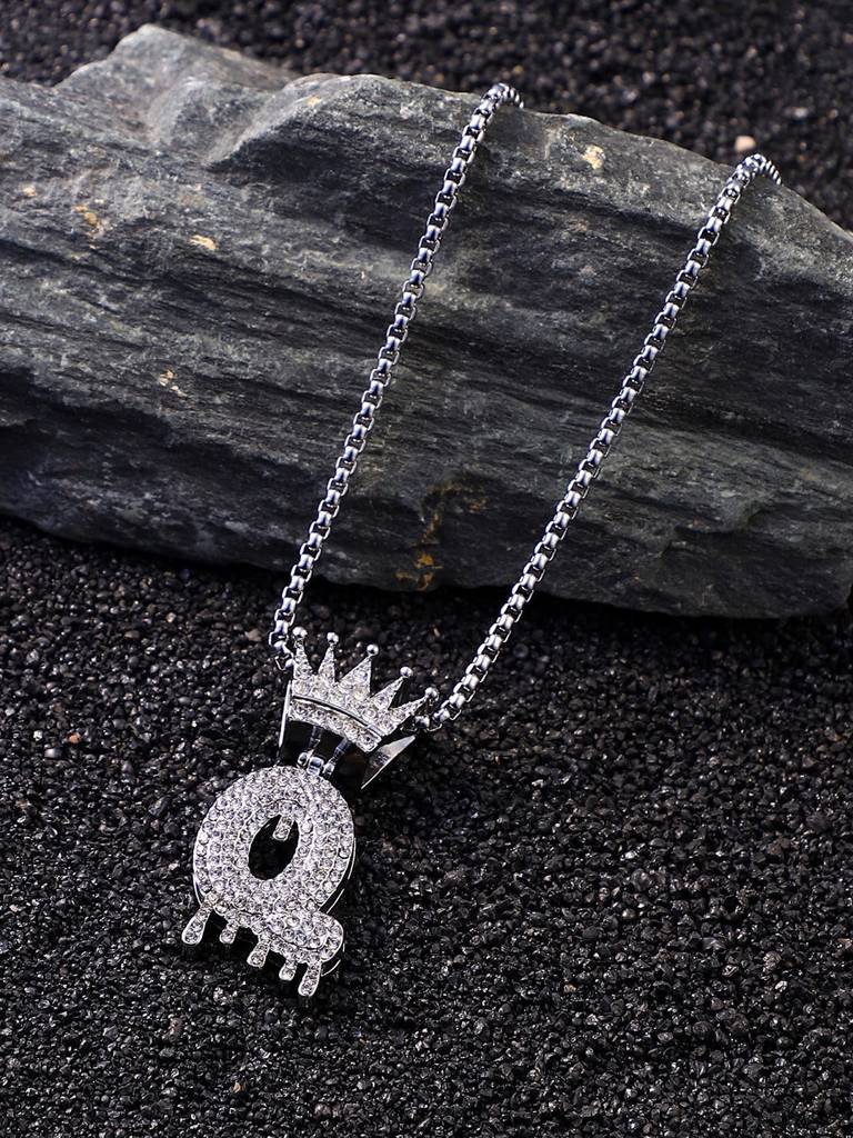 Men'S The Drip Alphabet Pendant Necklace - Metallic Silver : FANC1096-Q
