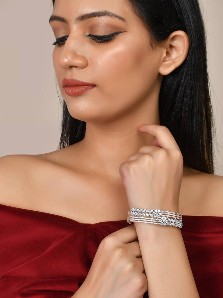 Sparkling Elegance Pink Cz Stone Studded Bracelet : 8905124499278