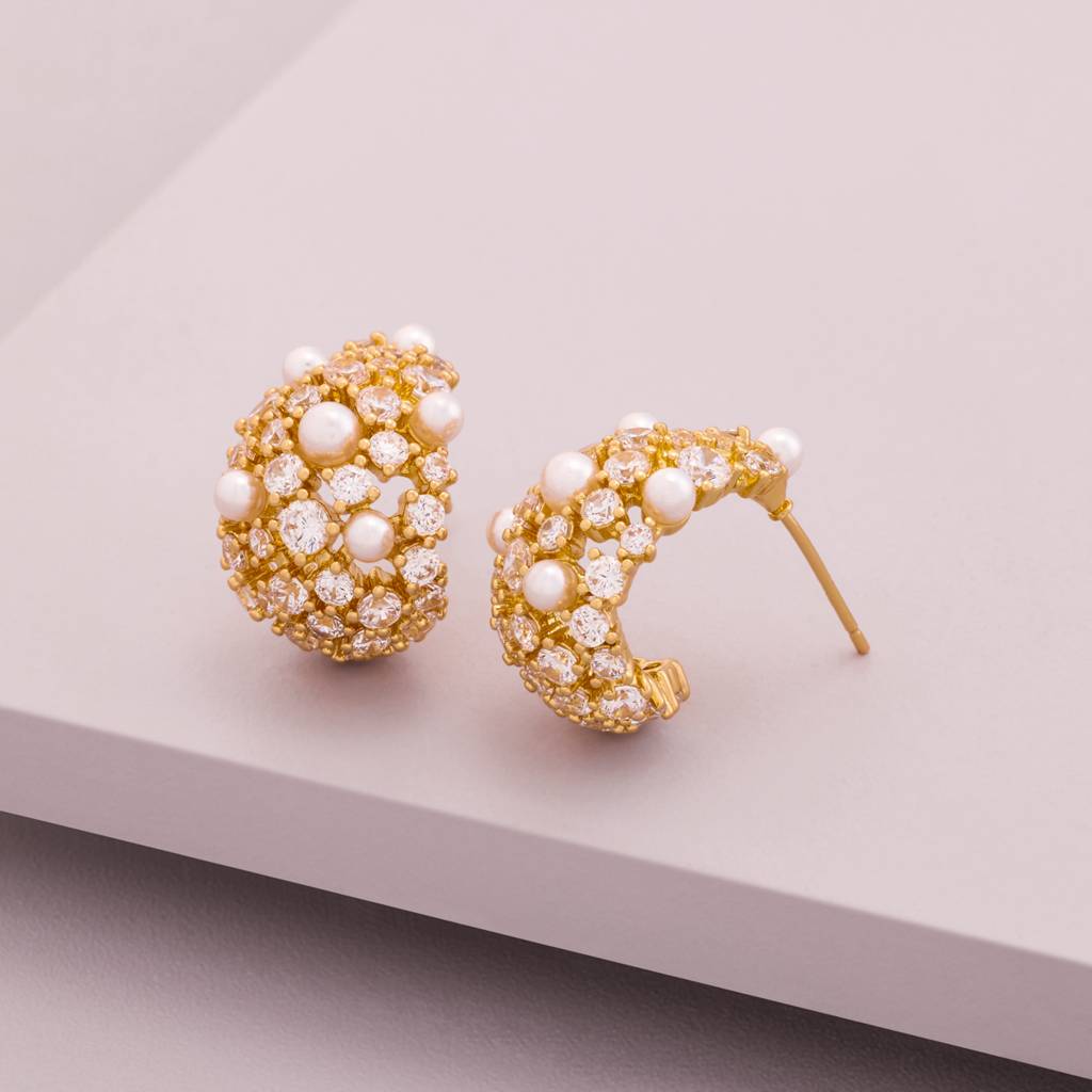 Pearl Gold - Plated Casual Wear Trendy Zircon Earring - 464585 : 464585