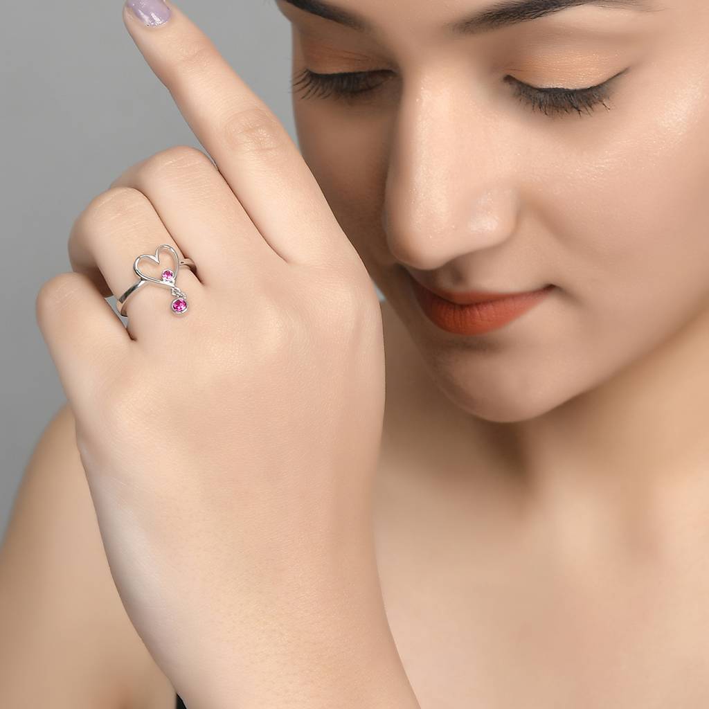 925 Sterling Silver Valentine'S Day Collection Pink Cz Heart Drop Ring : 8905124492637