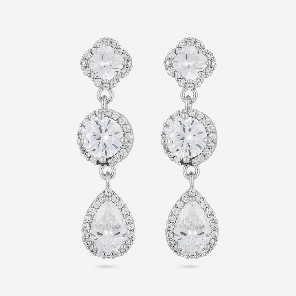 White - Plated Casual Wear Trendy Zircon Earring - 467015 : 467016