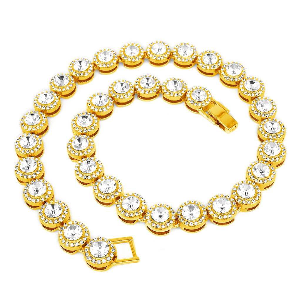 Gold Plated Cubic Zirconia & Crystal Studded Round Tennis Fancy Necklace Stylish Fashion Jewellery For Women & Girls : PX9N213GW