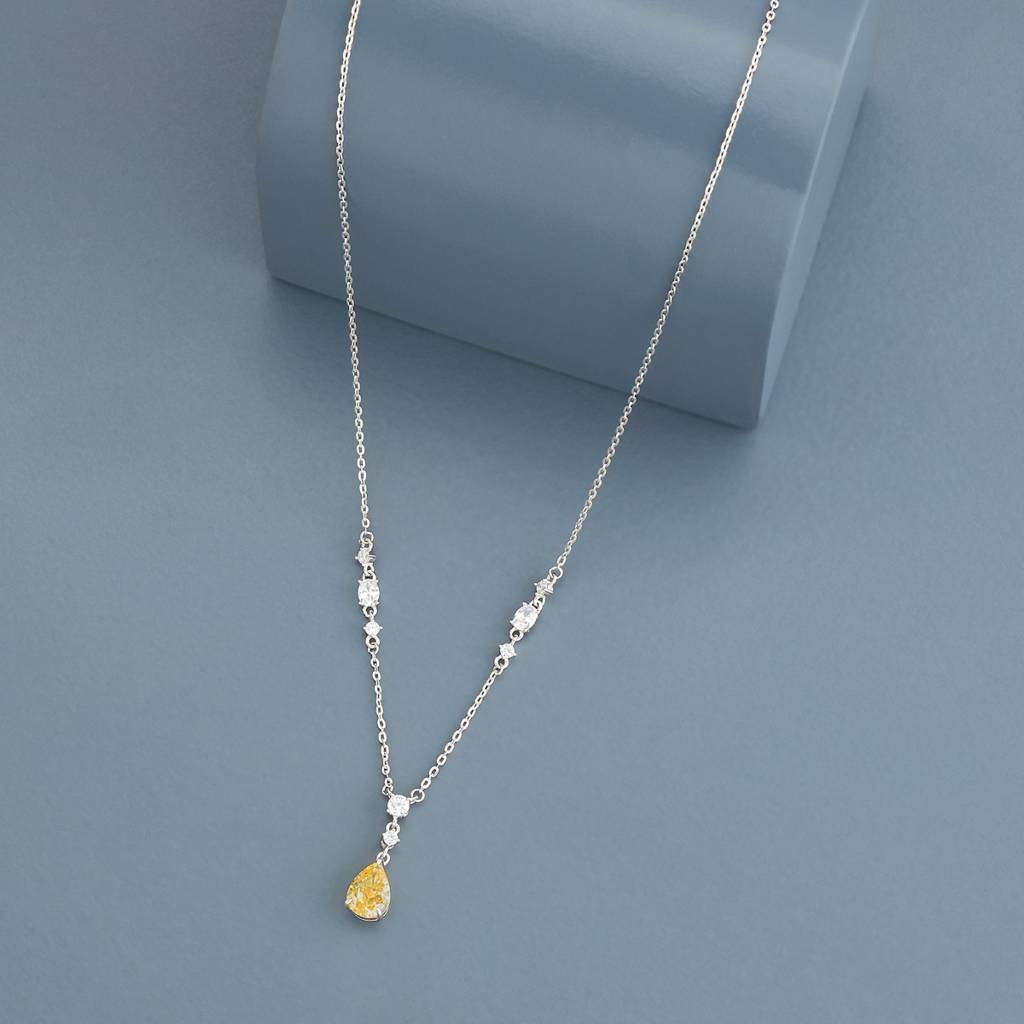 White Rodium Plated - Office Wear Silver Necklace - 466578 : 466580