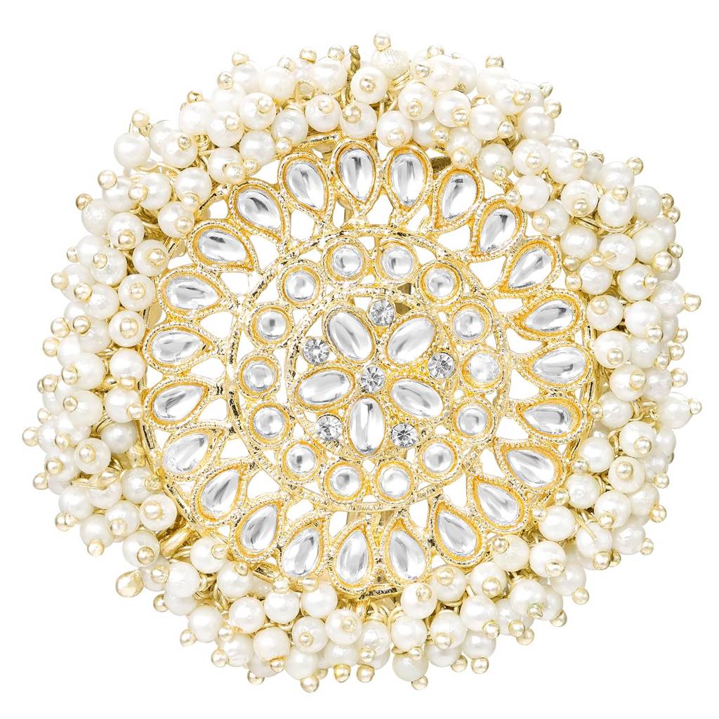 Gold Plated White Ethnic Hair Juda Pin Jewellery For Women : PF09HJ021W