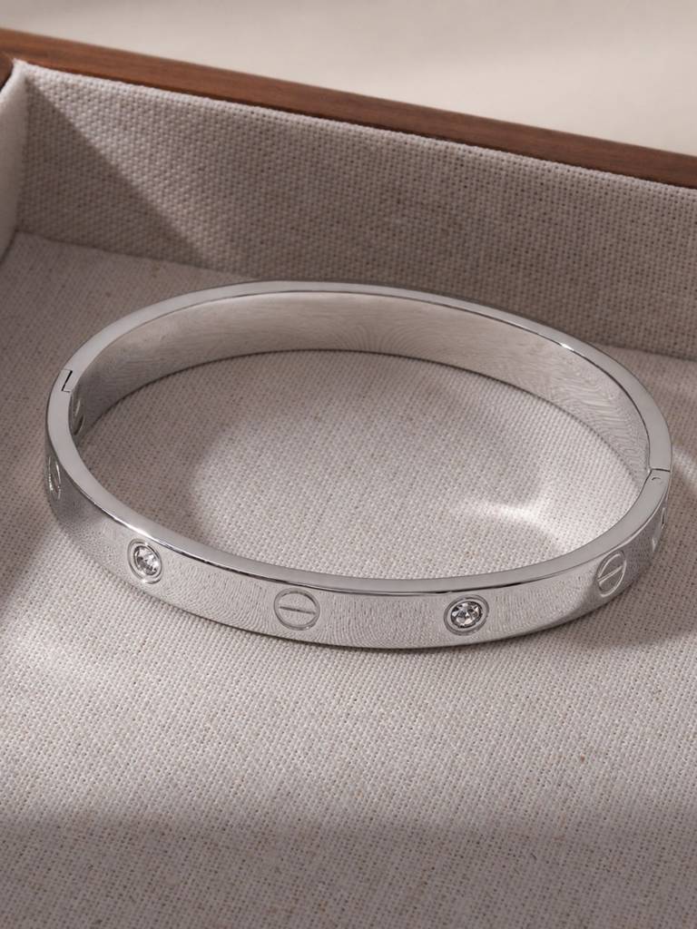 18K Plated Waterproof Anti-Tarnish Screw & Zircon Openable Bangle Bracelet : AHC0925B235S_RE