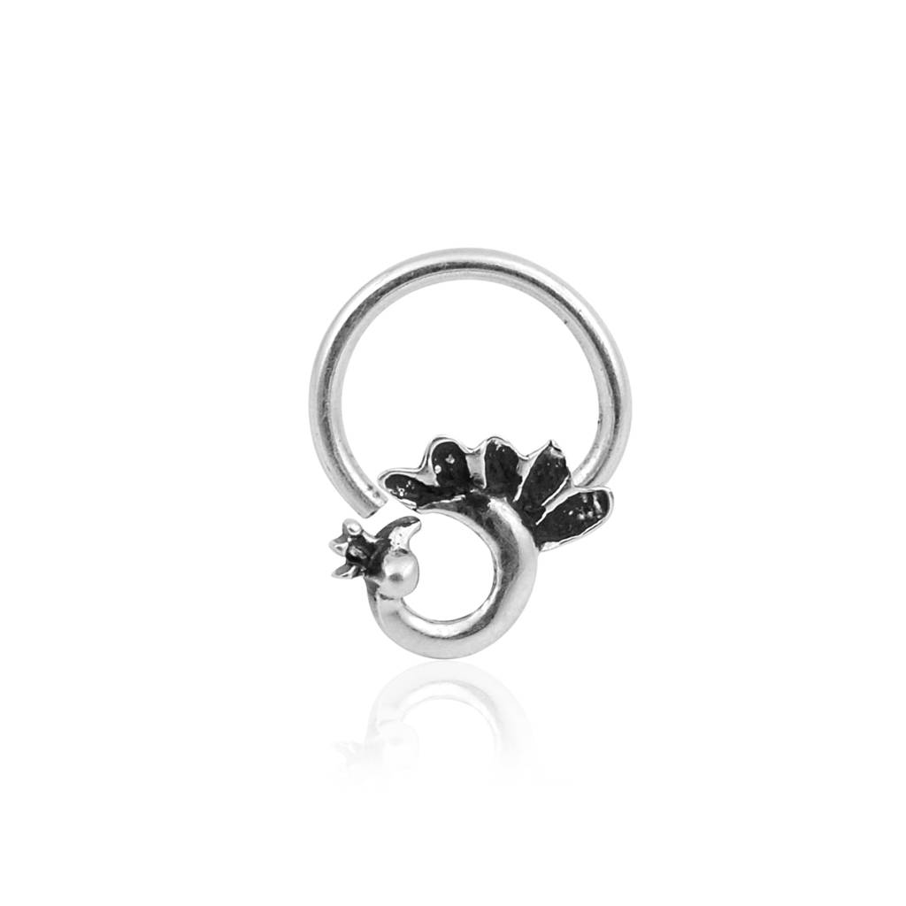 Peacock Design Nose Pin - Sterling Silver Oxidized Plated : NP00132_925S_OX_WCZ