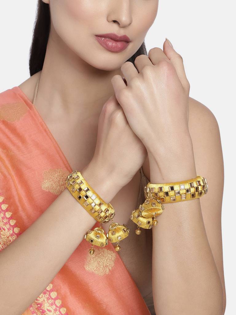 Peora Silk Thread Crystal Design With Dangling Jhumki Chuda Chura Bangle Set For Women : PF51B73Y