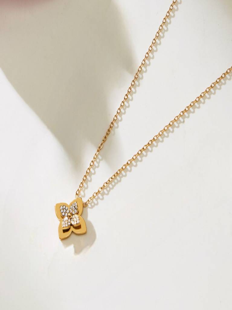 Floral Pendant Necklace For Women Anti-Tarnish Waterproof 18K Gold Plated : ALL1125P489G