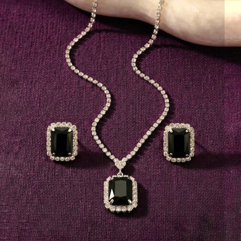 Pendant Chain Necklace Earrings Set For Women & Girls Jewellery Anniversary Gift For Her : PX9N192BL