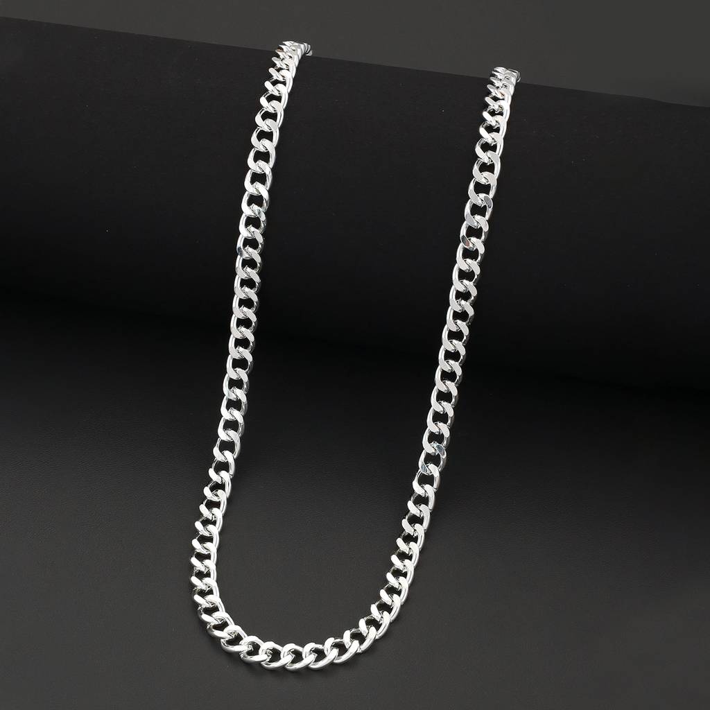 Fancy Cuban Link Chain For Men & Boys | Silver Plated | Stainless Steel | Casual Stylish Design Jewellery | Birth : PX9CH01S-1
