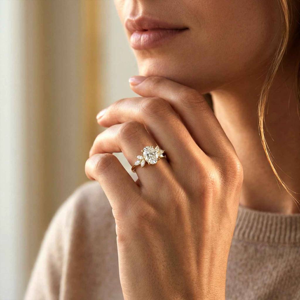 1.30Ct Moissanite Floral Oval Cut Ring : ZLM10006Y-10N